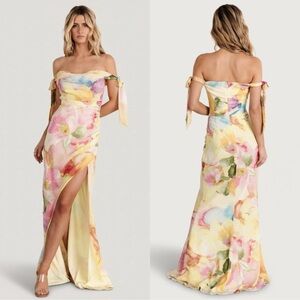 Baltic Born Floral Off-Shoulder Maxi Dress - Yellow and Pink